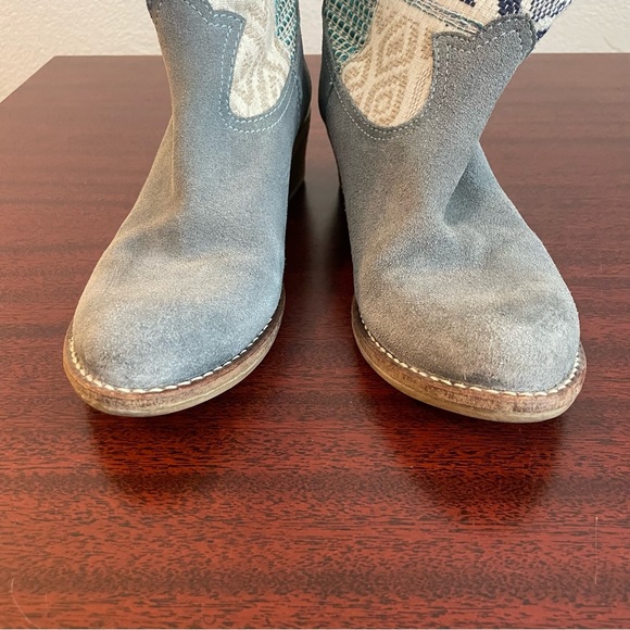 Desigual Western Embroidered Gray Blue Suede Patchwork Multicolor Boots - Picture 4 of 9